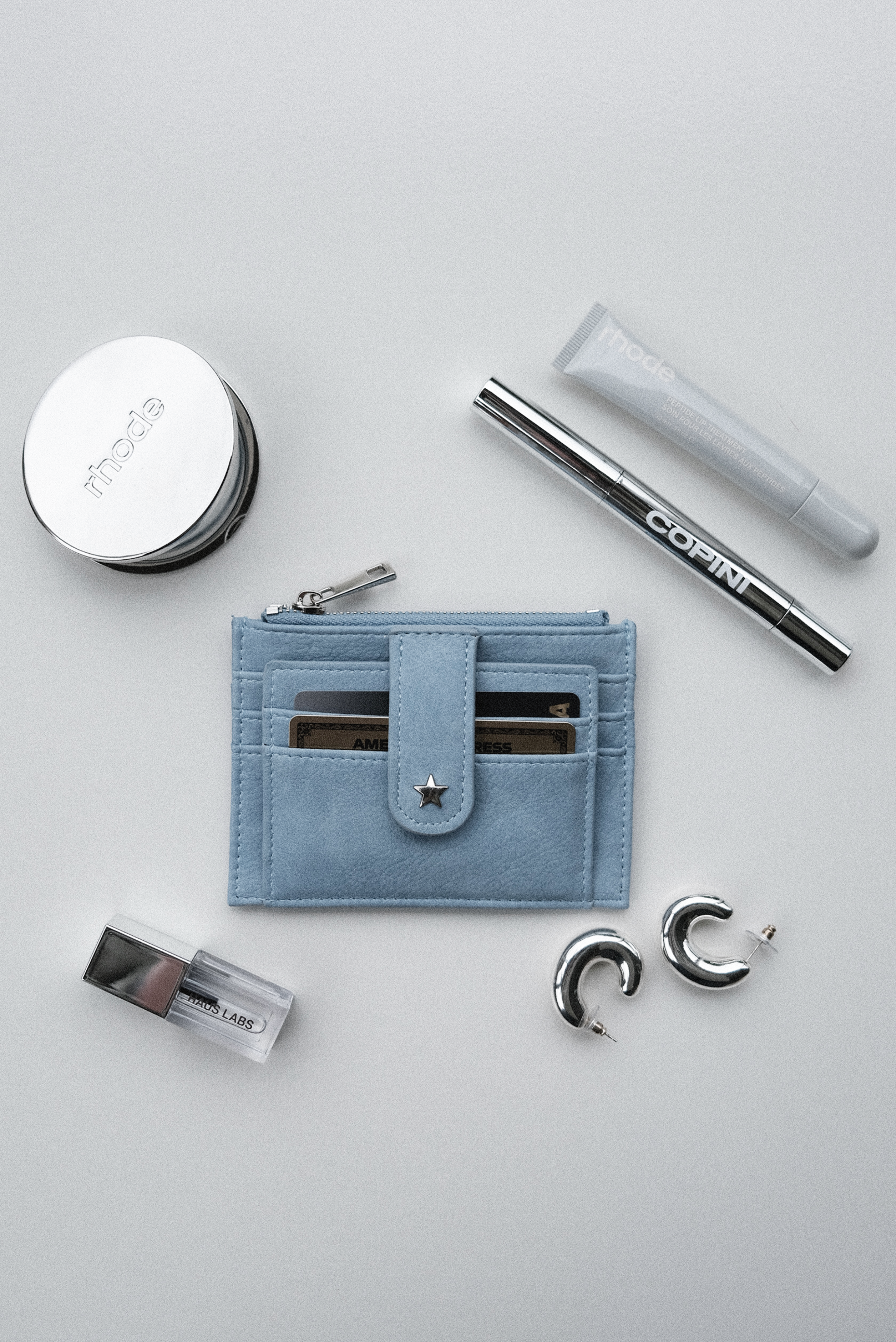 THE DAISY CARD WALLET - BLUE SUEDE