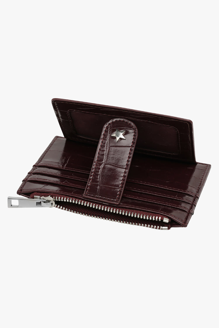 The Daisy Card Wallet - Burgundy Croc