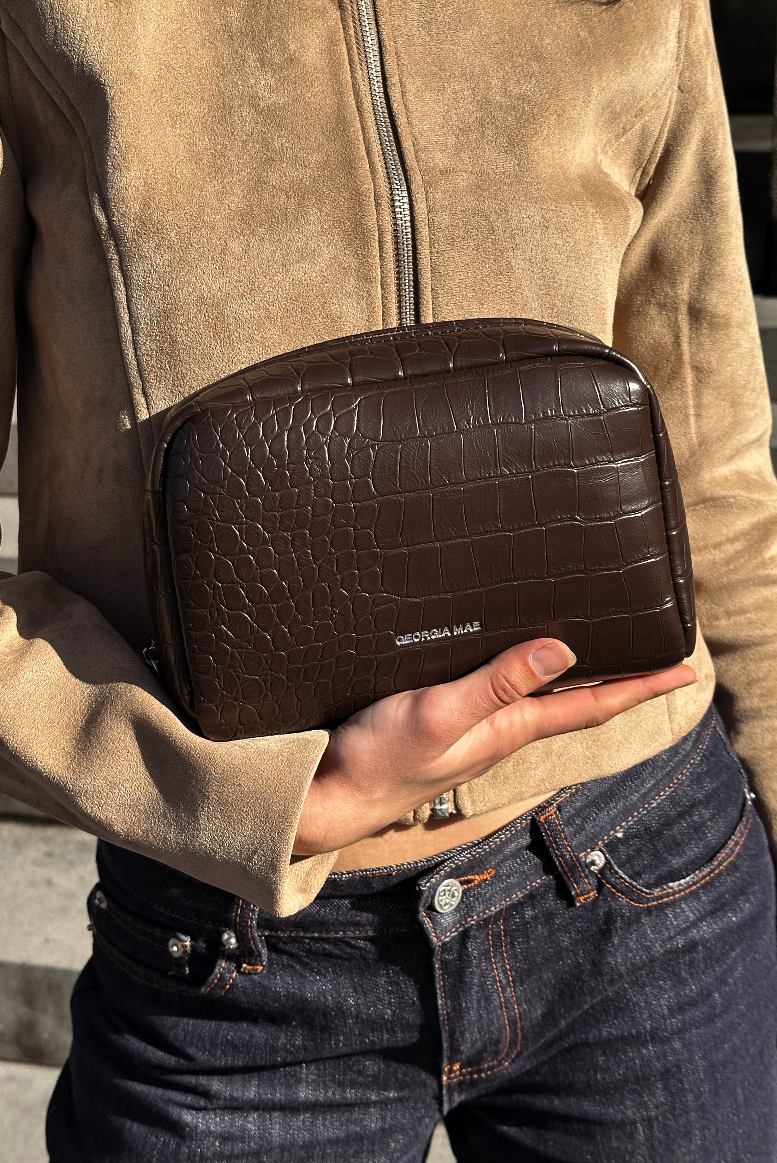 THE GIA MAKE UP BAG - CHOCOLATE CROC