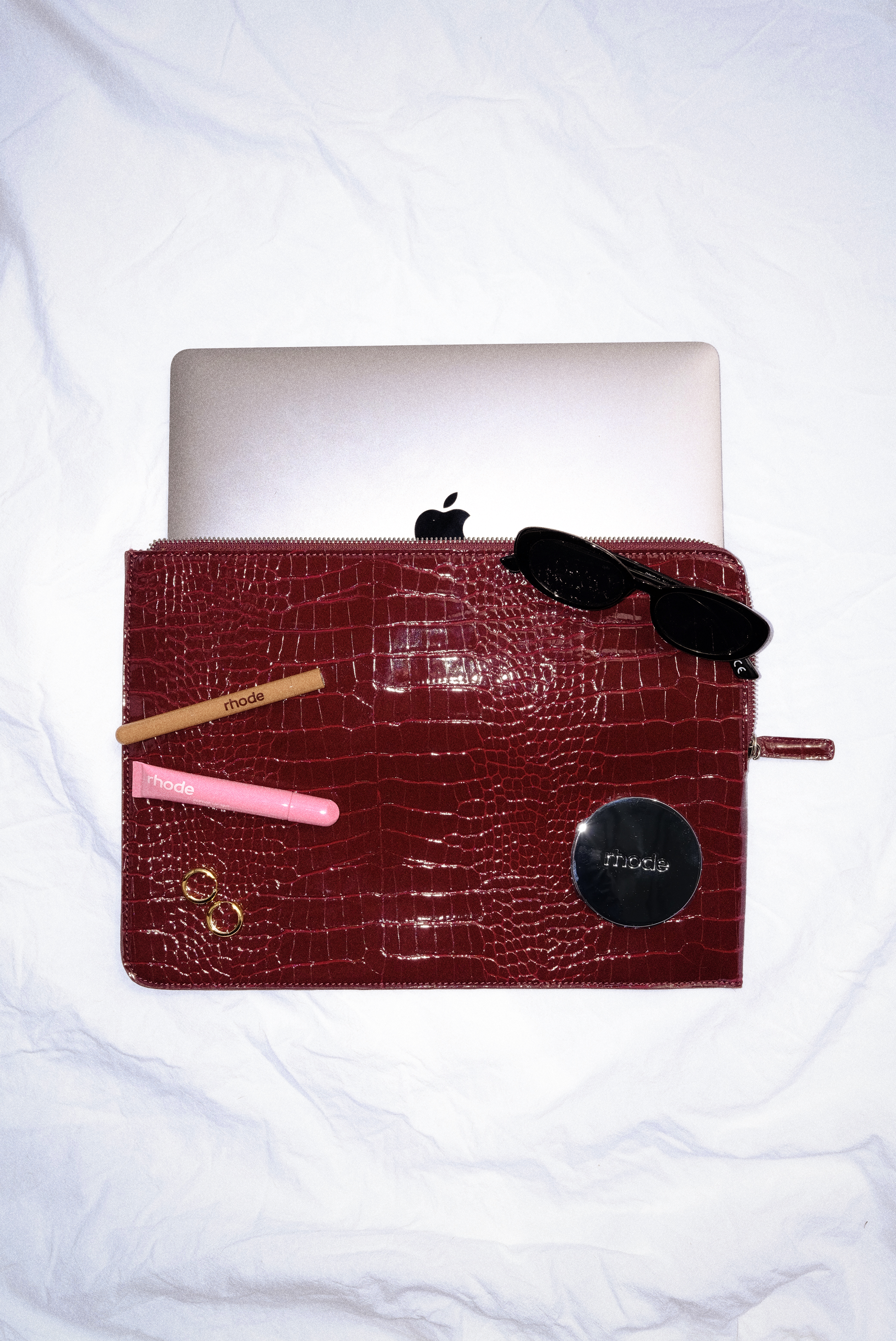 THE ZOE LAPTOP SLEEVE - BURGUNDY CROC