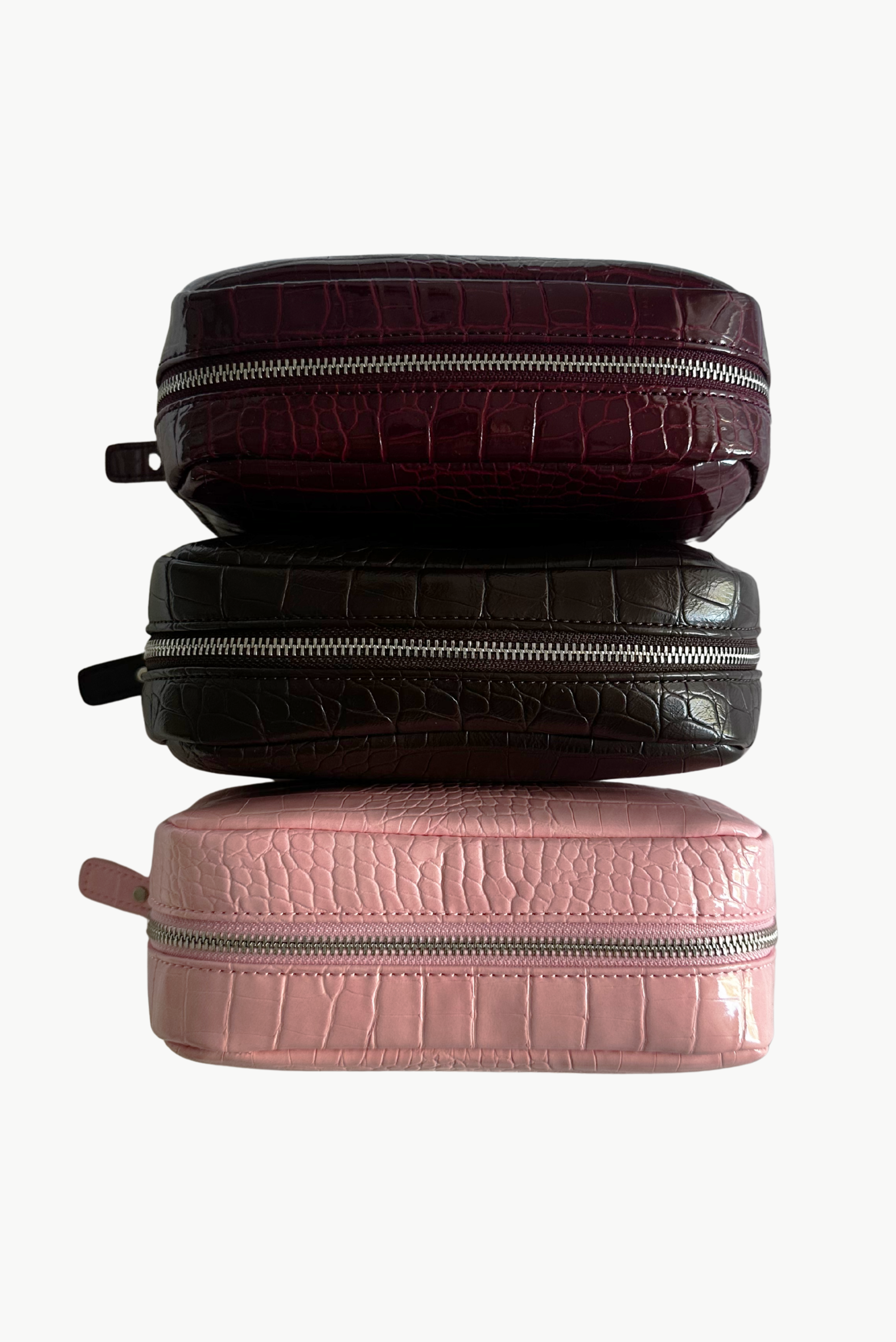THE GIA MAKE UP BAG - CHOCOLATE CROC