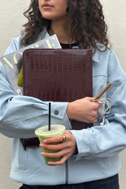 THE ZOE LAPTOP SLEEVE - BURGUNDY CROC