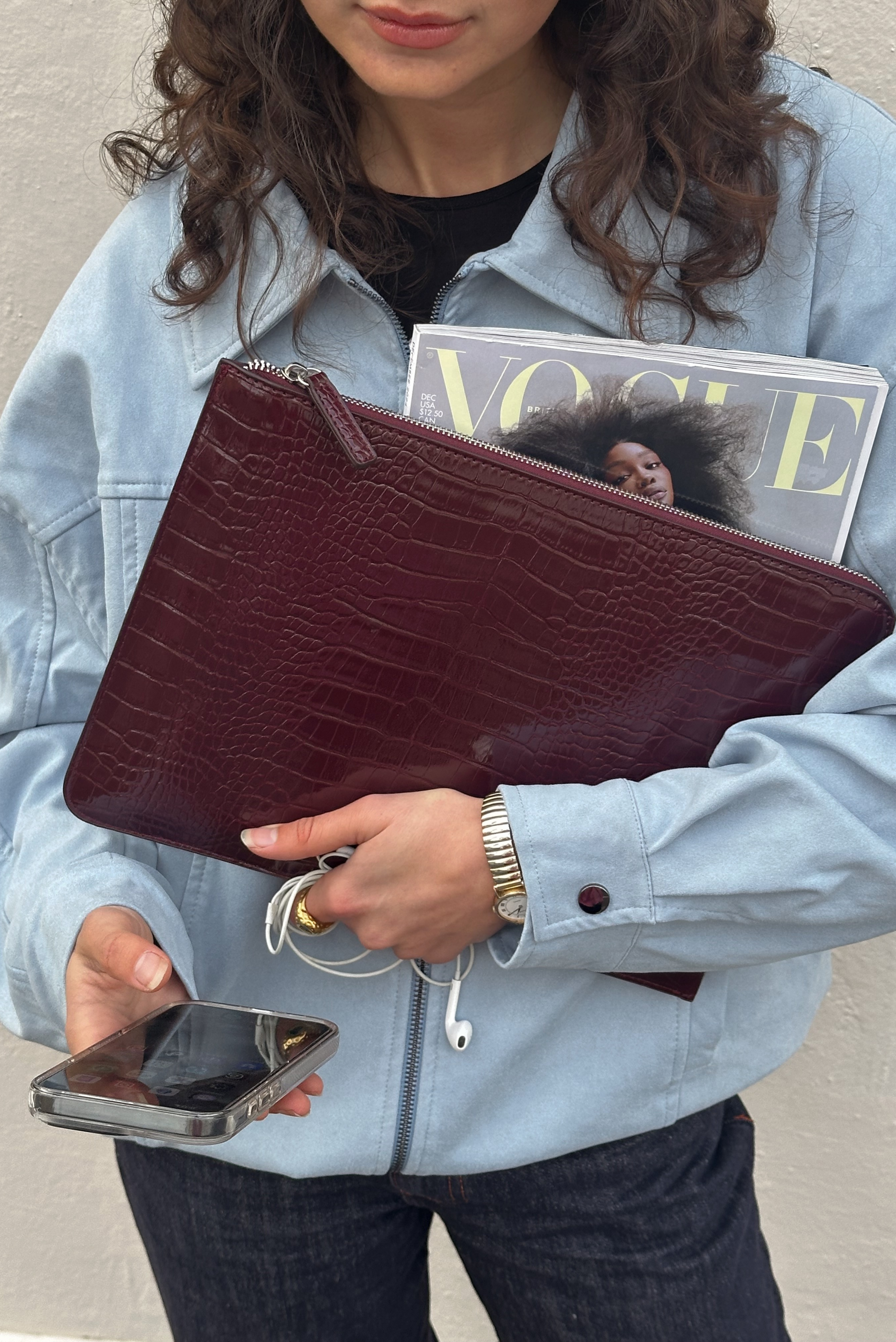 THE ZOE LAPTOP SLEEVE - BURGUNDY CROC