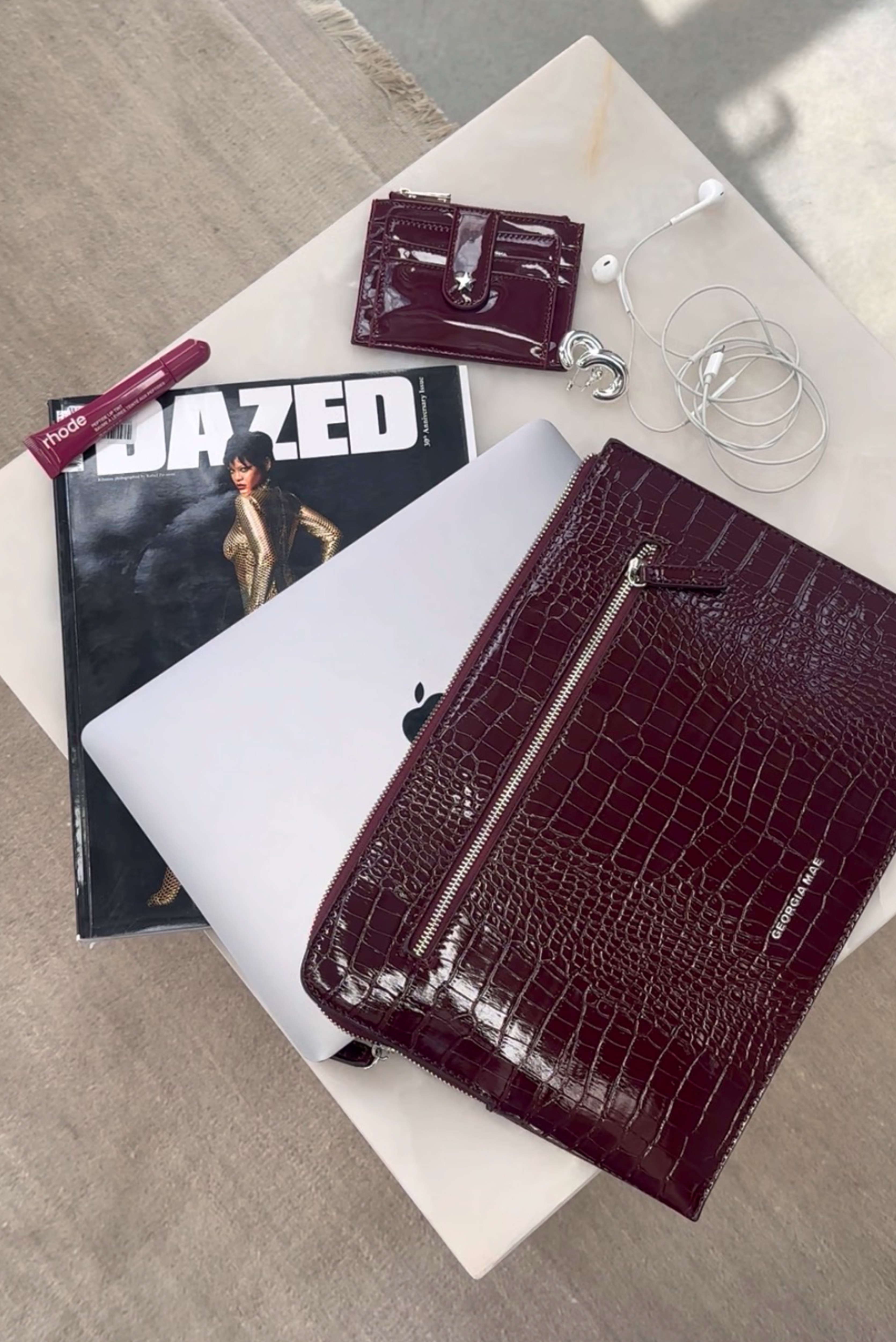 THE ZOE LAPTOP SLEEVE - BURGUNDY CROC